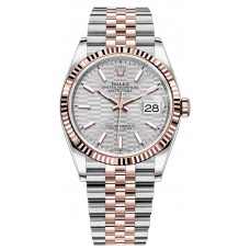 Rolex Datejust 36 Steel &amp; Everose Gold Silver Fluted-Motif Dial Women's Replica Watch M126231-0033