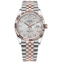 Rolex Datejust 36 Steel &amp; Everose Gold Silver Palm-Motif Diamond Dial Women's Replica Watch M126231-0037