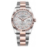 Rolex Datejust 36 Steel &amp; Everose Gold Silver Palm-Motif Diamond Dial Women's Replica Watch M126231-0038