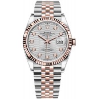 Rolex Datejust 36 Steel &amp; Everose Gold Silver Fluted-Motif Diamond Dial Women's Replica Watch M126231-0039