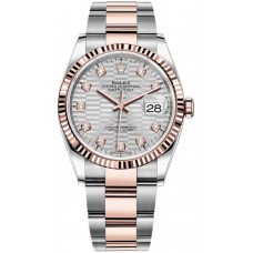 Rolex Datejust 36 Steel &amp; Everose Gold Silver Fluted-Motif Diamond Dial Women's Replica Watch M126231-0040