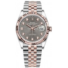 Rolex Datejust 36 Steel &amp; Everose Gold Slate Fluted-Motif Diamond Dial Women's Replica Watch M126231-0041