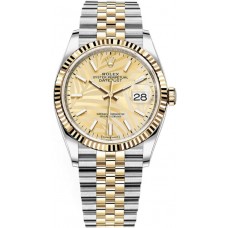 Rolex Datejust 36 Steel &amp; Yellow Gold Golden Palm-Motif Dial Women's Replica Watch M126233-0037