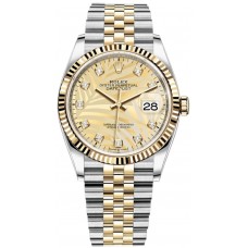 Rolex Datejust 36 Steel &amp; Yellow Gold Golden Palm-Motif Diamond Dial Women's Replica Watch M126233-0043