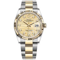 Rolex Datejust 36 Steel &amp; Yellow Gold Golden Palm-Motif Diamond Dial Women's Replica Watch M126233-0044