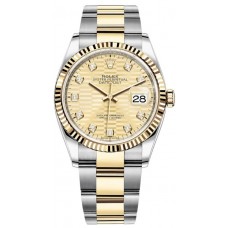 Rolex Datejust 36 Yellow Gold Golden Fluted-Motif Diamond Dial Women's Replica Watch M126233-0046