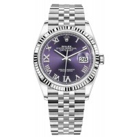 Rolex Datejust 36 Steel &amp; White Gold Aubergine Diamond Pave Roman Dial Women's Replica Watch M126234-0021