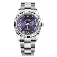 Rolex Datejust 36 Stainless Steel Aubergine Diamond Pave Roman Dial Women's Replica Watch M126234-0022