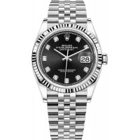 Rolex Datejust 36 Steel &amp; White Gold Black Diamond Dial Women's Replica Watch M126234-0027