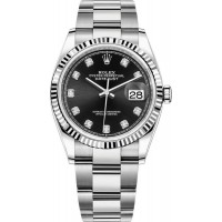 Rolex Datejust 36 Steel &amp; White Gold Black Diamond Dial Women's Replica Watch M126234-0028