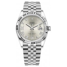 Rolex Datejust 36 Steel &amp; White Gold Silver Diamond Pave Roman Dial Women's Replica Watch M126234-0029