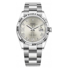 Rolex Datejust 36 Steel &amp; White Gold Silver Diamond Pave Roman Dial Women's Replica Watch M126234-0030