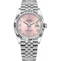 Rolex Datejust 36 Steel &amp; White Gold Pink Diamond Pave Roman Dial Women's Replica Watch M126234-0031