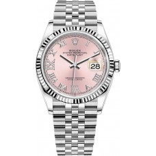 Rolex Datejust 36 Steel &amp; White Gold Pink Diamond Pave Roman Dial Women's Replica Watch M126234-0031