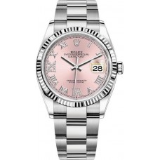 Rolex Datejust 36 Steel &amp; White Gold Pink Diamond Pave Roman Dial Women's Replica Watch M126234-0032