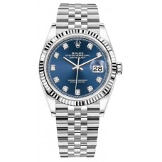 Rolex Datejust 36 Steel &amp; White Gold Blue Diamond Dial Women's Replica Watch M126234-0037