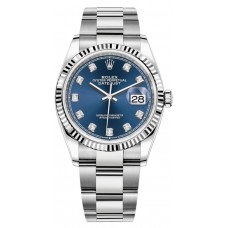 Rolex Datejust 36 Steel &amp; White Gold Blue Diamond Dial Women's Replica Watch M126234-0038