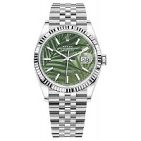 Rolex Datejust 36 Steel &amp; White Gold Olive Green Palm-Motif Dial Women's Replica Watch M126234-0047