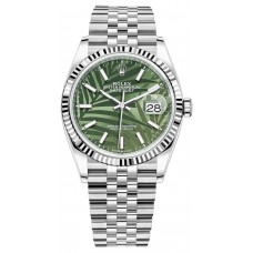 Rolex Datejust 36 Steel &amp; White Gold Olive Green Palm-Motif Dial Women's Replica Watch M126234-0047