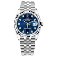 Rolex Datejust 36 Steel &amp; White Gold Blue Fluted-Motif Diamond Dial Women's Replica Watch M126234-0057