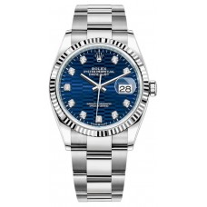 Rolex Datejust 36 Steel &amp; White Gold Blue Fluted-Motif Diamond Dial Women's Replica Watch M126234-0058