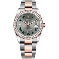 Rolex Datejust 36 Steel &amp; Everose Gold Slate Roman Dial Diamond Bezel Women's Replica Watch M126281RBR-0018