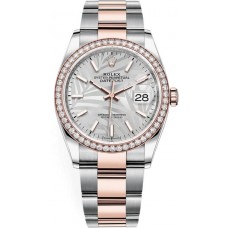 Rolex Datejust 36 Steel &amp; Everose Gold Silver Palm-Motif Dial Diamond Bezel Women's Replica Watch M126281RBR-0020