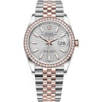 Rolex Datejust 36 Steel &amp; Everose Gold Silver Fluted-Motif Dial Diamond Bezel Women's Replica Watch M126281RBR-0021