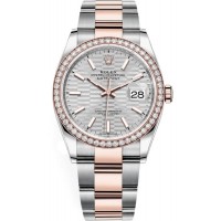 Rolex Datejust 36 Steel &amp; Everose Gold Silver Fluted-Motif Dial Diamond Bezel Women's Replica Watch M126281RBR-0022