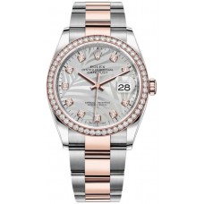 Rolex Datejust 36 Steel &amp; Everose Gold Silver Palm-Motif Diamond Dial Diamond Bezel Women's Replica Watch M126281RBR-0026