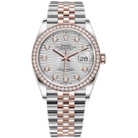 Rolex Datejust 36 Steel &amp; Everose Gold Silver Fluted-Motif Diamond Dial Diamond Bezel Women's Replica Watch M126281RBR-0027