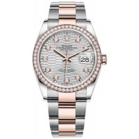 Rolex Datejust 36 Steel &amp; Everose Gold Silver Fluted-Motif Diamond Dial Diamond Bezel Women's Replica Watch M126281RBR-0028