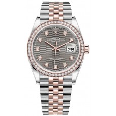 Rolex Datejust 36 Steel &amp; Everose Gold Slate Fluted-Motif Dial Diamond Bezel Women's Replica Watch M126281RBR-0029