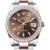 Rolex Datejust 36 Steel &amp; Everose Gold Chocolate Dial Diamond Bezel Women's Replica Watch M126281RBR-0032