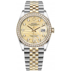 Rolex Datejust 36 Yellow Gold &amp; Diamonds Golden Palm-Motif Diamond Dial Women's Replica Watch M126283RBR-0029
