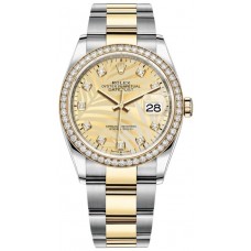 Rolex Datejust 36 Yellow Gold &amp; Diamonds Golden Palm-Motif Diamond Dial Women's Replica Watch M126283RBR-0030