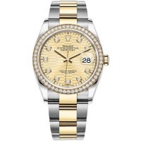 Rolex Datejust 36 Yellow Gold &amp; Diamonds Golden Fluted-Motif Diamond Dial Women's Replica Watch M126283RBR-0032