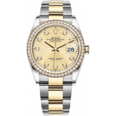 Rolex Datejust 36 Yellow Gold &amp; Diamonds Golden Fluted-Motif Diamond Dial Women's Replica Watch M126283RBR-0032