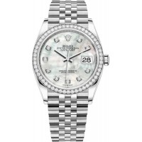 Rolex Datejust 36 White Gold &amp; Diamonds Mother of Pearl Diamond Dial Women's Replica Watch M126284RBR-0011