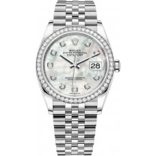 Rolex Datejust 36 White Gold &amp; Diamonds Mother of Pearl Diamond Dial Women's Replica Watch M126284RBR-0011