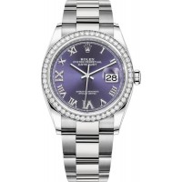 Rolex Datejust 36 White Gold &amp; Diamonds Aubergine Pave Roman Dial Women's Replica Watch M126284RBR-0014