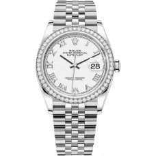 Rolex Datejust 36 White Gold &amp; Diamonds White Roman Dial Women's Replica Watch M126284RBR-0017