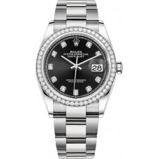 Rolex Datejust 36 White Gold &amp; Diamonds Black Diamond Dial Women's Replica Watch M126284RBR-0020