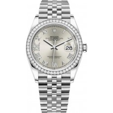 Rolex Datejust 36 White Gold &amp; Diamonds Silver Pave Roman Dial Women's Replica Watch M126284RBR-0021
