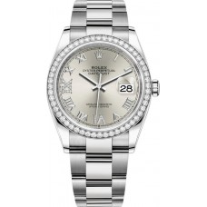 Rolex Datejust 36 White Gold &amp; Diamonds Silver Pave Roman Dial Women's Replica Watch M126284RBR-0022