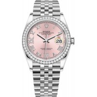 Rolex Datejust 36 White Gold &amp; Diamonds Pink Pave Roman Dial Women's Replica Watch M126284RBR-0023