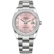 Rolex Datejust 36 White Gold &amp; Diamonds Pink Pave Roman Dial Women's Replica Watch M126284RBR-0024