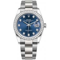 Rolex Datejust 36 White Gold &amp; Diamonds Blue Diamond Dial Women's Replica Watch M126284RBR-0030