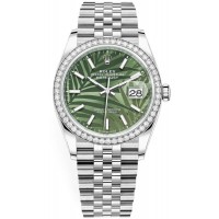 Rolex Datejust 36 White Gold &amp; Diamonds Olive Green Palm-Motif Dial Women's Replica Watch M126284RBR-0039