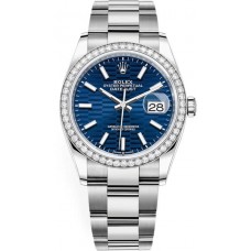 Rolex Datejust 36 White Gold &amp; Diamonds Blue Fluted-Motif Dial Women's Replica Watch M126284RBR-0042